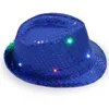 Led Caz Şapkaları yanıp sönen aydınlatma Led Fedora Trilby payetler Caps Fantezi Elbise Dans Partisi Şapkaları Erkekler Noel Festivali Karnaval Kostümleri