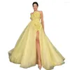 Party Dresses Stralet Light Yellow A-line Orange Evening With Slit Ruffled Floral Dress Open Back Elegant Prom Flowers Gowns