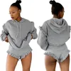 Women's Tracksuits L5264 Fashion And Leisure Edge Hip Bag Shorts Long Sleeve Hooded Sweater Set