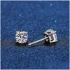 Stud Real Moissanite Orecchini 14K Placcato oro bianco Sterling Sier 4 Prong Diamond Orecchino per donna Uomo Ear 1Ct 2Ct 4Ctstudstudstud Dhdav