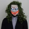 Máscaras de festa Horror Joker Led Light Mask Cosplay Clown EL Wire Glow Green Hair Latex Masks Halloween Party Costume J230807