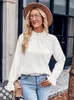 Kvinnors blusar Autumn Casual Women and Tops 2023 Fashion Stand Neck Long Sleeve Elegant Chic Ladies Office Work Shirts Plus Size Blusas