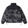 Jaquetas masculinas inverno quente bandana streetwear casual outwear parka floral sobretudo flor estampada puffer down jaqueta outerwear para