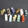 Pendant Necklaces 4pcs/lot Natural Gemstone Tiger Statue Ornament Carving Healing Animals Mixed Color Charms Reiki Stone Room Decoration