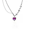 Pendentif Colliers Violet Cristal Pêche Coeur Elegent Collier Filles Cool Clavicule Chaîne Esthétique Bijoux Zircon Y2k Accessoires