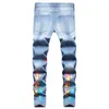 American Hip Hop Style West Coast Hipster Men Four Ripped Stars Digital Print Small Straight Leg Jeans Men Designer Jeans Mens Denim Pants Fashion Trouser Top Sell