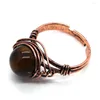 Cluster Rings Natural Stone Round Bead Crystal Ring 10-20mm Red Bronze Winding Agate Tiger Eye Charm Jewelry Making DIY Necklace Accessories