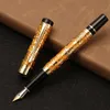 Fountain Pens Vintage Jinhao 5000 Luxury Metal Pen OrangeGold Beautiful Dragon Texture Carving EFFMBent Office Business Gift 230807