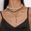Catene moda girocollo in rilievo collana multistrato per donna ciondolo catena conchiglia accessori gioielli di perle