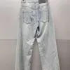 Jeans da donna firmati con lettere dell'alfabeto e ricamo Salopette a gamba dritta Pantaloni larghi da donna a vita alta, casual, larghi, retrò, elasticizzati, alla moda