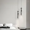 Pendant Lamps Modern Gray Glass 3000K LED Lights Black Drop For Dining Room Bar Kitchen Bedside Lamp Cord Adjustable