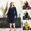 Robes grande taille vêtements pour femmes élégantes mode perlée col rond robe crayon décontracté couleur unie banlieue bureau dame