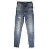 Hommes Jeans Mode Italienne Hommes Haute Qualité Rétro Bleu Élastique Mince Déchiré Patchwork Designer Vintage Denim Pantalon Hombre