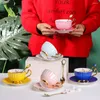 Koppar tefat brittiska högkvalitativa kaffeporslin fjärilsblomma tekoppar set eftermiddag te tid keramik kopp present girltableware