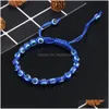 Charm Bracelets Handmade Turkey Blue Evil Eye Para Mulheres Corda Trançada Fatima Beads Chain Bangle Moda Jóias Presente Drop Delive Dhdhs