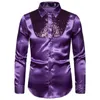 Chemises décontractées pour hommes Formelles Hommes Slim Ball Mariage Luxe Soie Satin Robe À Manches Longues ChemisesTOPS Paillettes Disco Dance Shirt S-XXL 230804