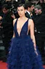 Feestjurken See Through V-hals Royal Blue Tulle Dress Layered Ruches Evening Custom Made Prom With Dot Open Back Woman Gown