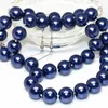 Necklace Earrings Set Fashion Jewelry Dark Blue Round 12mm Simulated-pearl Shell Beads Chain Necklaces Gifts 18inch B2339