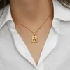 Abstract Embossment Lover Hug Human Face Square Pendant Necklace Vintage Gold Plate Body Language Necklace in Stainless Steel L230704