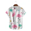 Mäns casual skjortor 2023 sommar hawaiian skjorta 3d t-shirt retro flamingo ritmönster kort ärm man camisa semester b