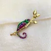 Pins Brooches Enamel Color Glaze Three-dimensional Realistic Chameleon Lizard Personality Creative Brooch HKD230807