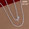 Colar de corda de prata de 2 mm 1630 polegadas lindo elegante elegante corrente masculina corrente colar de pingente bonito L230704