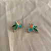 Trendy Women's Stud Earrings Enamel Glaze Hummingbird Ears Studs Flash Diamond Micro Earpiece