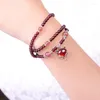 Strand Wholesale Natural Garnet Bracelet Wine Red Bead With Pendant Lucky For Women Girl Crystal Multilayer Jewelry