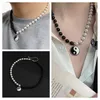 Chains Pearl Obsidian Yin And Yang Pendant Collarbone Chain Men Women Taiji Black White Necklace Couple Good Friend Jewelry