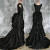 Taffeta Gothic Gothic Victorian Bustle Gown с поездом вампира мяч Маскарад Хэллоуин Черное свадебное платье