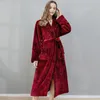 Women's Sleepwear Thickened Flannel Couple Long Robe Kimono Bathrobe Gown Winter Nightgown Loose Warm Coral Velvet Homewear Nightwear