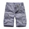 Shorts pour hommes 2023 coréen été Cargo décontracté coton pantalons courts Sport couleur unie genou longueur mâle multi-poches militaire