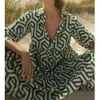 Vestido feminino fashion manga comprida lapela estampa camisa vento
