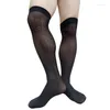 Men's Socks Formal Dress Suit Long Tube Mens Stocking Sexy Knee High Striped Fashion Male Hose See Through Soft Breathable
