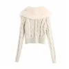 Women'S Knits Tees Women Fashion Contrast Knit Faux Fur Jacket Reverskraag Cardigan Vintage lange mouw vrouwelijke bovenkleding Chic Tops Dhzqt