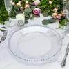 Plates 50 Pcs Luxury Custom Acrylic Plastic Clear Silver Rose Gold Beaded Rim Charger Wedding Decoration For Dinner Table