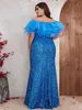 2023 Plus Size Arabic Aso Ebi Luxurious Mermaid Prom Dresses sexy shiny blue Beaded Crystals Evening Formal Party Second Reception Birthday Engagement Gowns Dress