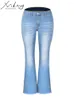 Jeans femininos miukomiya skinny long slare women calça jeans 2023 calça as calças da primavera elegante de sino azul para