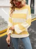 Maglioni da donna Autunno Inverno Pullover Maglione lavorato a maglia da donna Splicing Stripe Girocollo Bottoming Shirt Urban Casual Top allentato Donna Maglioni 230804