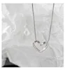 925 Sterling Silver Minimaliste Creux AMOUR Coeur Collier pour Femmes Couples Géométrique Clavicule Chaîne Parti Bijoux Cadeau L230704
