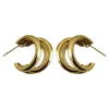 Boucles d'oreilles étalon pour les femmes Solid S925 Cercle Circle Jaune Vintage Multi-couche Brincos Fine bijoux Accessoires