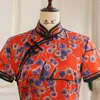 Etnische Kleding Hoge Kwaliteit Qiapo Zijde Herfst Cheongsam Traditionele Chinese Jurk Verbeterde Feestjurken Vintage Knop Bloemenprint