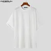 Mannen T-shirts INCERUN Mannen Shirt Geplooide O-hals Korte Mouw Losse Mode Casual Kleding Streetwear 2023 Koreaanse Lange Stijl tee Tops