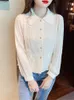 Vrouwen Blouses Baby Hals Chiffon Blouse Voor Vrouwen Shirt Whrite Zoete Vrouwelijke Lange Mouw Zomer Top Embroid Knop Dunne OL Casual Vrouw