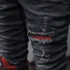 Men's Jeans High Street Fashion Men Retro Black Gray Stretch Skinny Ripped Red Patched Designer Hip Hop Brand Pants Hombre