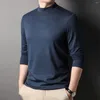 Men Tirts Fashion Tops Tops Tops Turtleneck Solid للطبقة القطن الضخم تي شيرت ربيع الخريف كلاسيك Workwear Tshirt