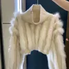 Kadın Sweaters Ünlü Kız Kış Moda Kürk Dikiş Kısa Sweater Uzun Kollu Yumuşak Kaşmir Palto Üst Gevşek Kayıp Örgü Külot