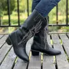 Vit 421 Western Embroidered Women Autumn Slip on High Heels Cowboy Boots Woman Plus Size 43 Pointed Toe Mid Calf Botas 230807