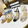 2023 Aquazzura Luxury Designer High Heeled Sandals Womens Bow Dress Shoes Crystal Embelled Rhinestone Stiletto Heel Ankle Strap Evening Shoe35-42Size 10cm