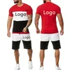 Agasalhos masculinos com logotipo personalizado shorts de manga curta para esportes casuais 2 peças camisa publicitária personalizável com gola redonda camiseta terno